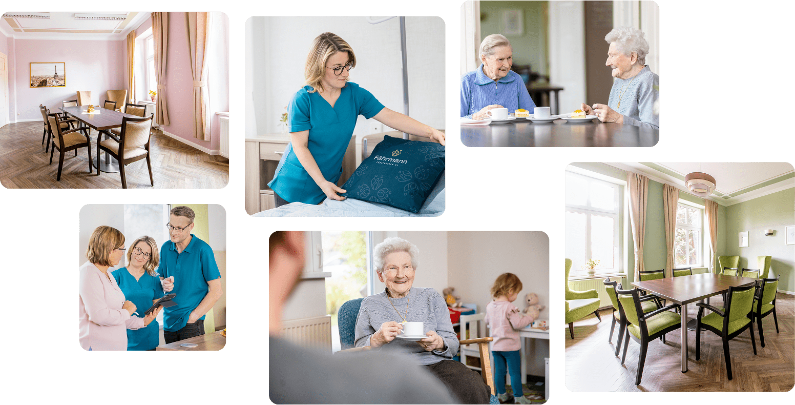 Collage mit Personen und Räumlichkeiten